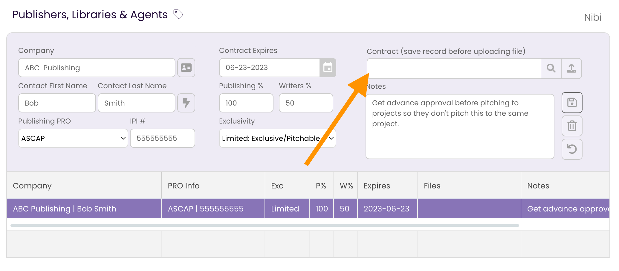 The Publishing Tab showing the Publishing Rights Holder selected and the Contract field editable.