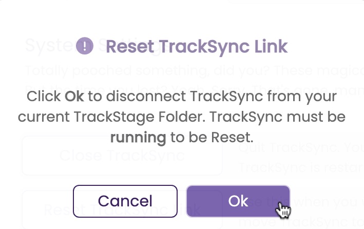 The TrackSync installation popup window.