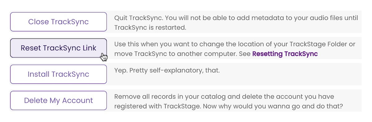 Clicking the Install TrackSync button in System Settings.