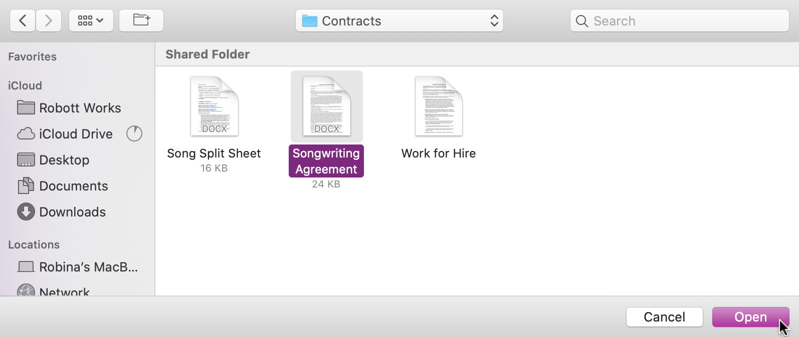 Selecting the contract on the computer to add to the Contributor.