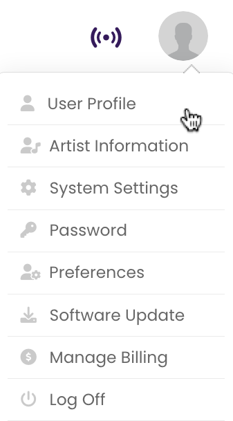 Accessing TrackStage's User Profile through the drop-down menu